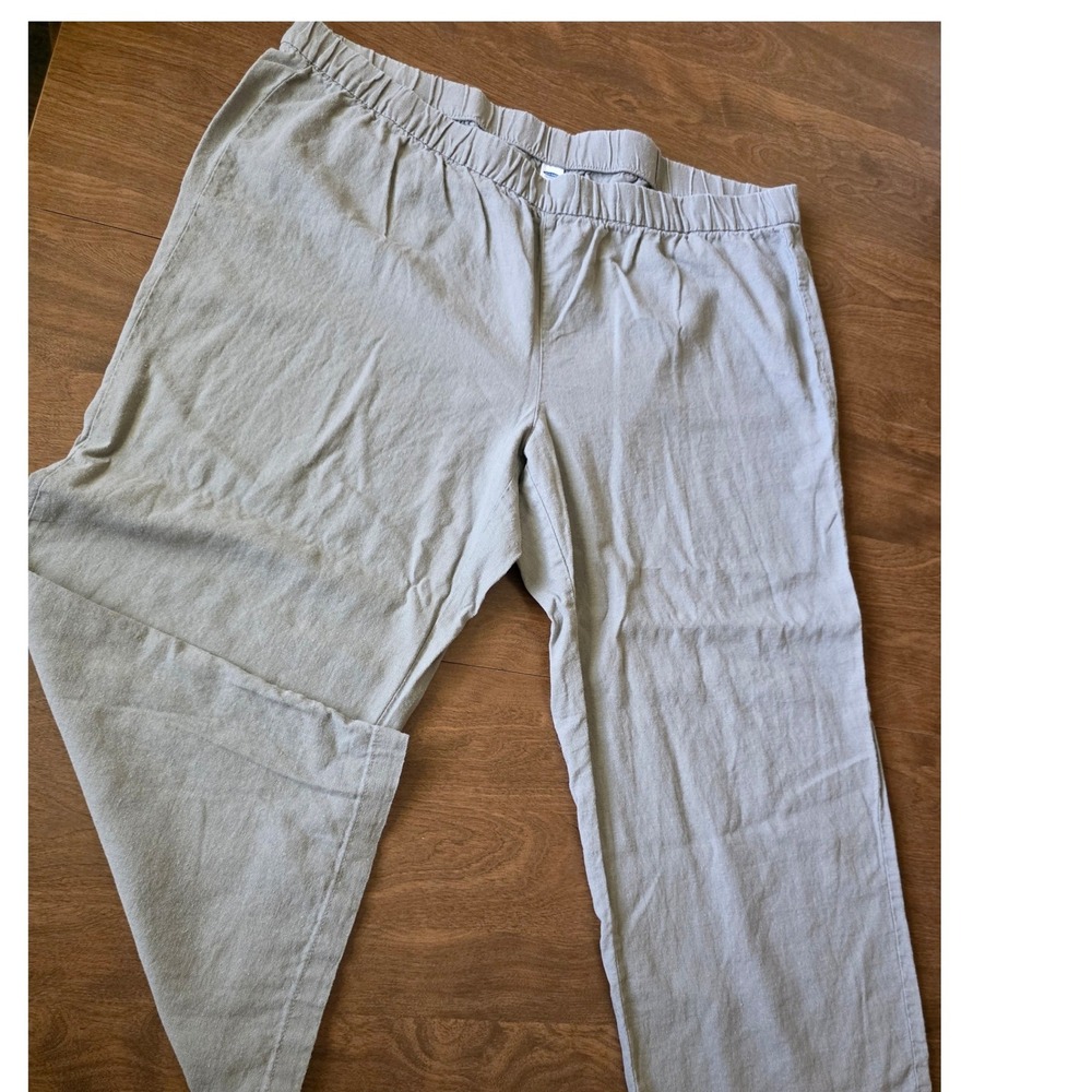 Old Navy Womens XL Gray Linen Blend Elastic Waist Relaxed Straight Leg Pants